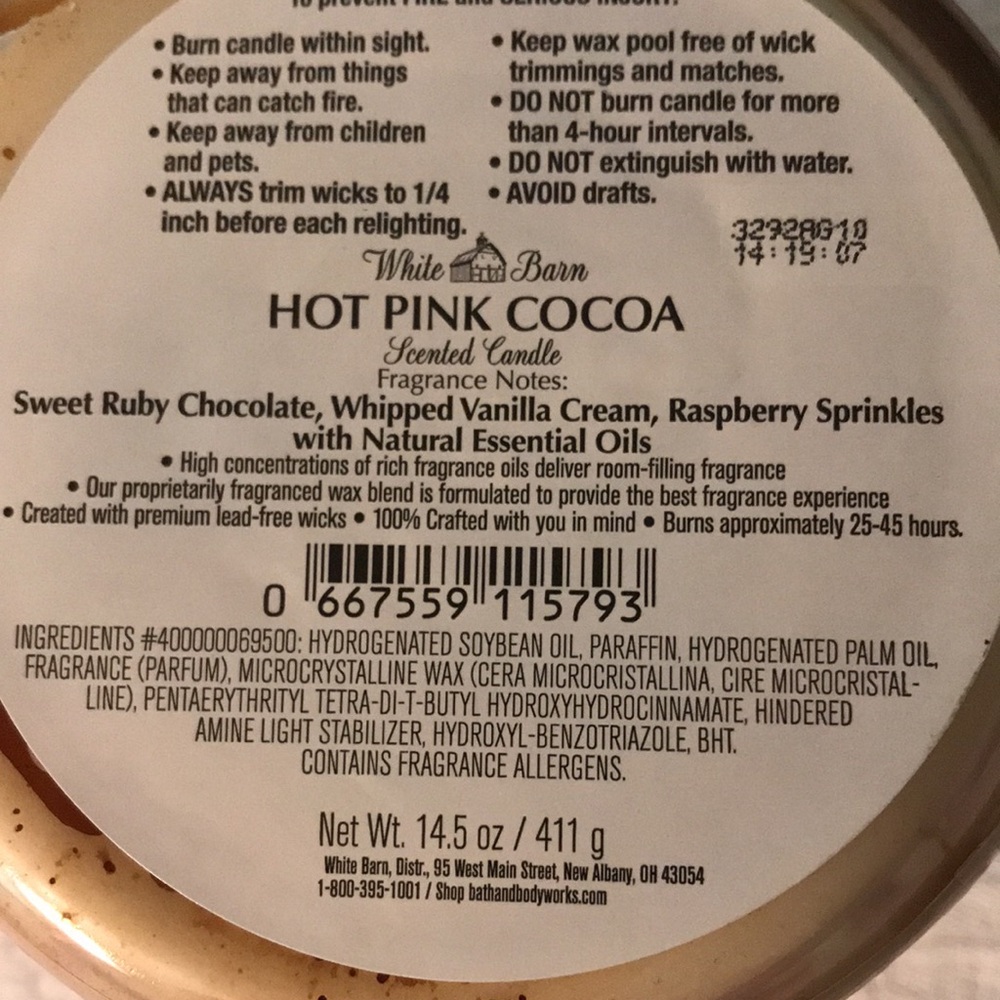 New White Barn Hot Pink Cocoa 3 Wick Candle Chocolate Vanilla Raspberry - Picture 4 of 9